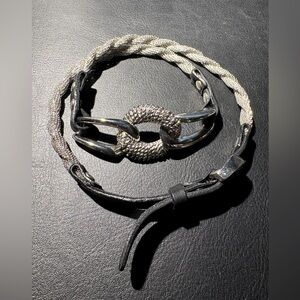 Marc Bernstein Leather Silver Tone Rope Triple Wrap Bracelet with Center Link